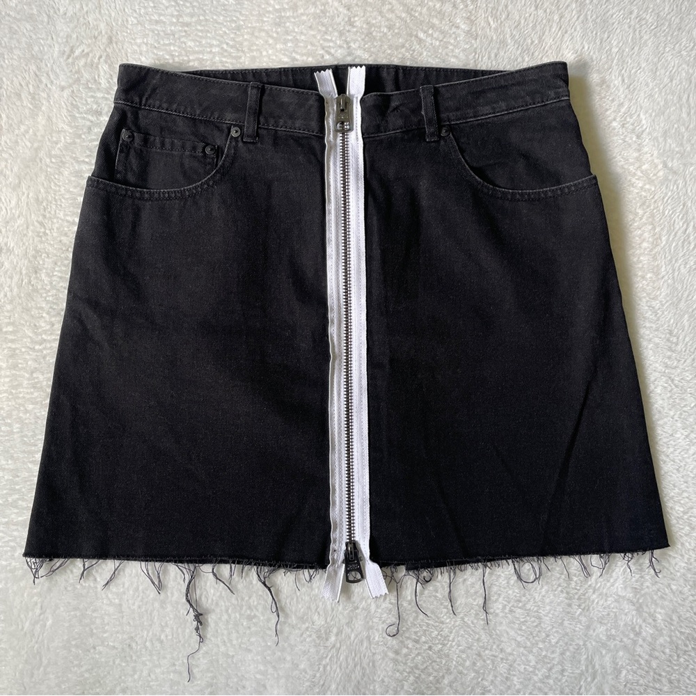 Cheap Monday Black Mini Skirt Women’s Medium Denim Zip Up Distressed Punk Y2K